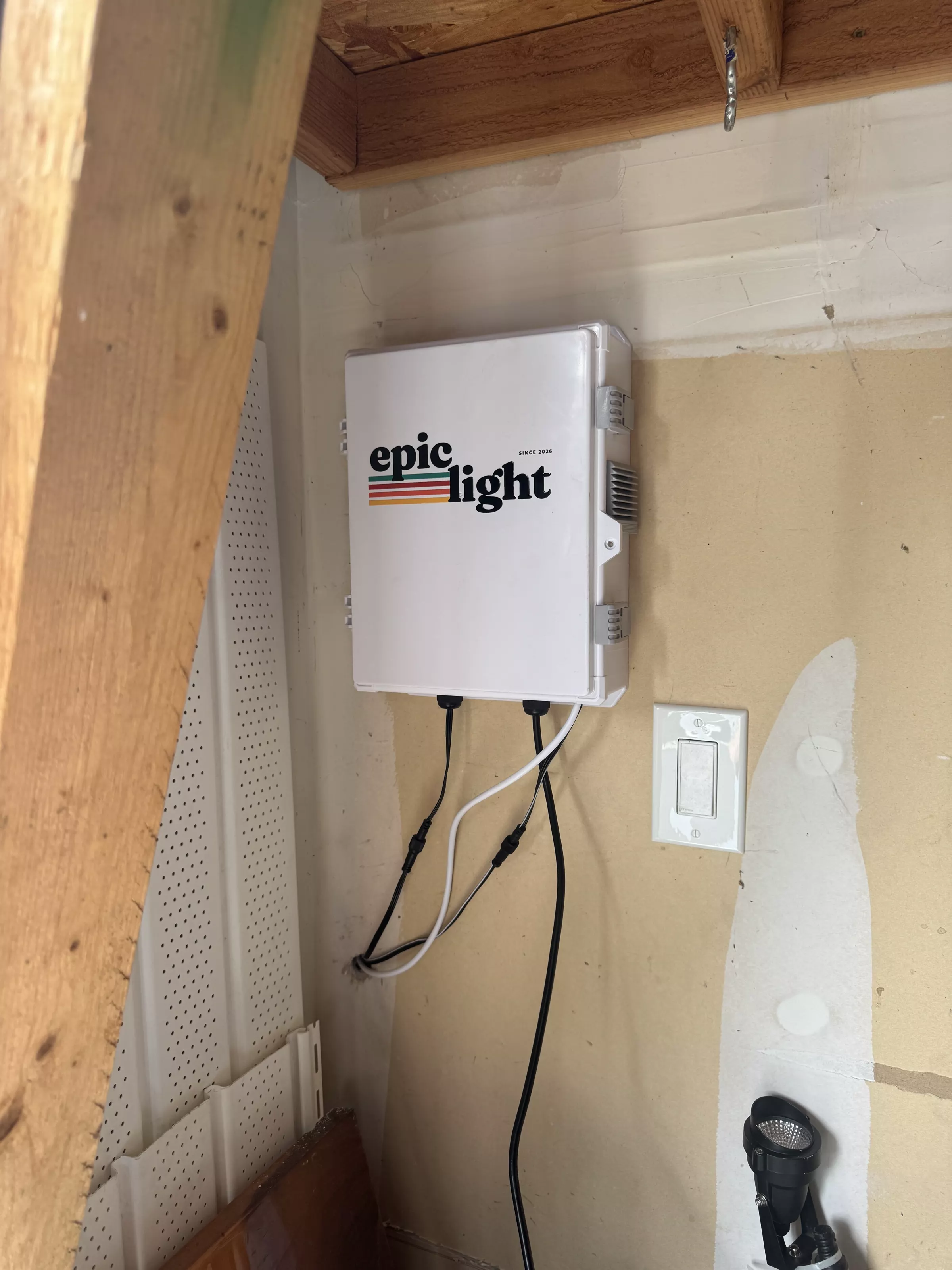 Epic Light controller box mounted on a wall