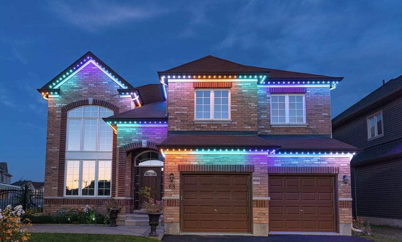 Brick home with a full color wash along the roofline